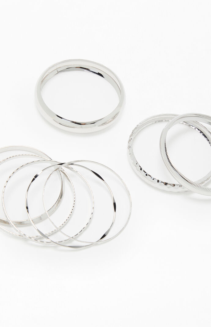 LA Hearts 8 Pack Silver Mega Metal Stacked Bangles | Pacsun