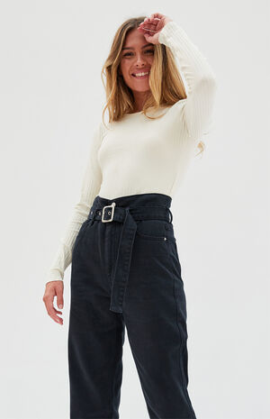 pacsun cinched black mom jeans
