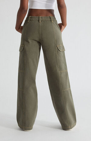 Olive Low Rise Puddle Cargo Pants image number 4