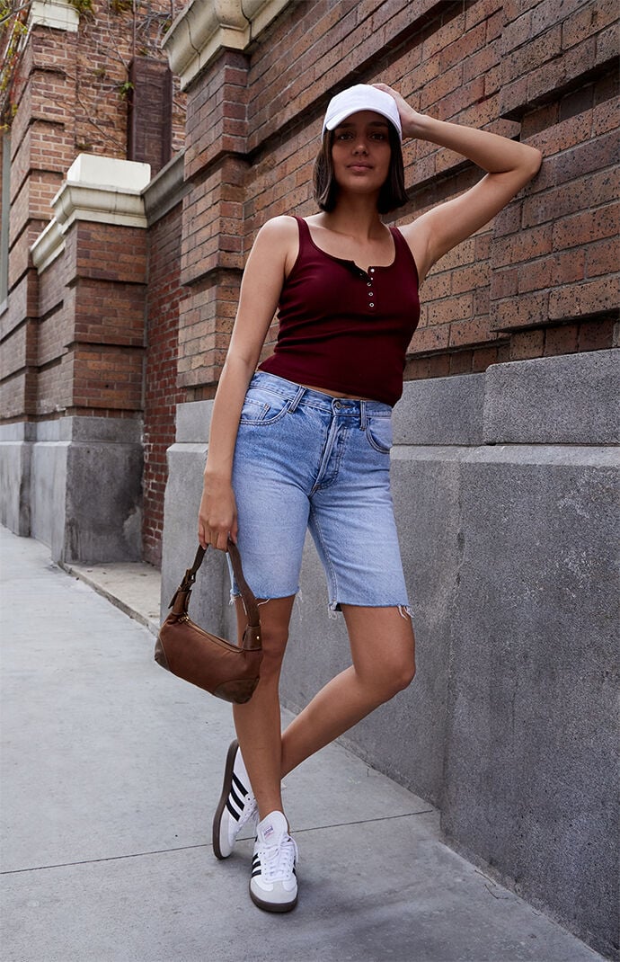 John Galt Burgundy Simonne Henley Tank Top