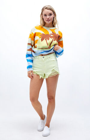 Eco Lime High Waisted Denim Festival Shorts image number 4