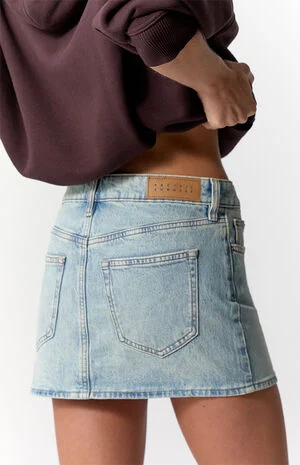 Bella Stretch Light Indigo Mid Rise Jean Mini Skirt image number 5