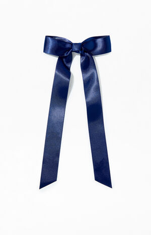 Navy Satin Bow Hair Barrette image number 1