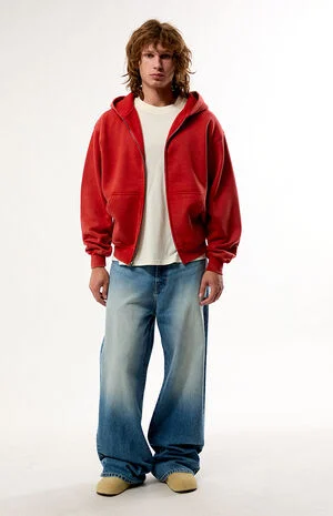 Red Snow Wash Full Zip Hoodie image number 5