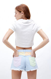 PacSun Eco Rainbow Paneled High Waisted Denim Festival Shorts | PacSun