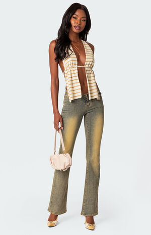 Textured Open Back Halter Top image number 2