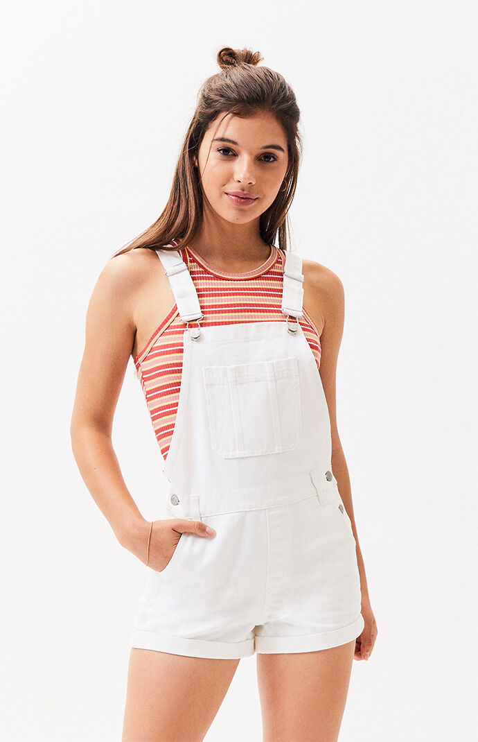 white denim overall shorts