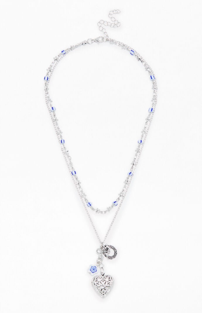 LA Hearts Heart Etched Beaded Layered Necklace