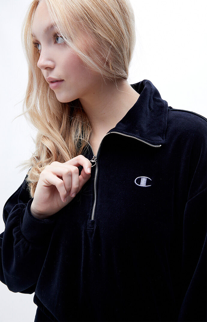 Champion Velour Satin Trim Half Zip Sweatshirt PacSun