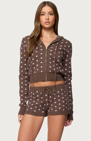 Kenny Polka Dot Knit Zip Up Hooded Cardigan image number 1