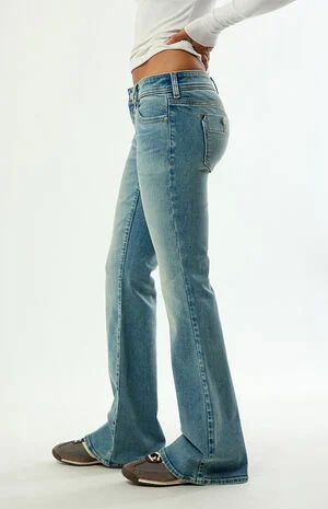 Alana Ultimate Low Rise Flare Jeans Stretch Button Pocket Medium Blue image number 3