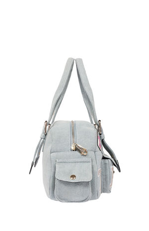 Denim Blue Multi Patch Satchel Bag image number 4