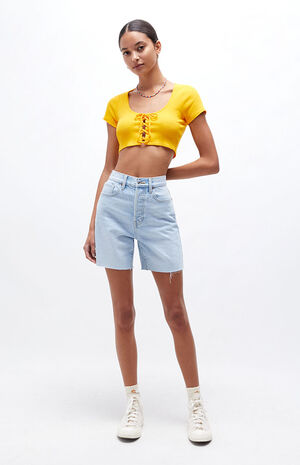 Eco Light Blue Denim Dad Shorts image number 6