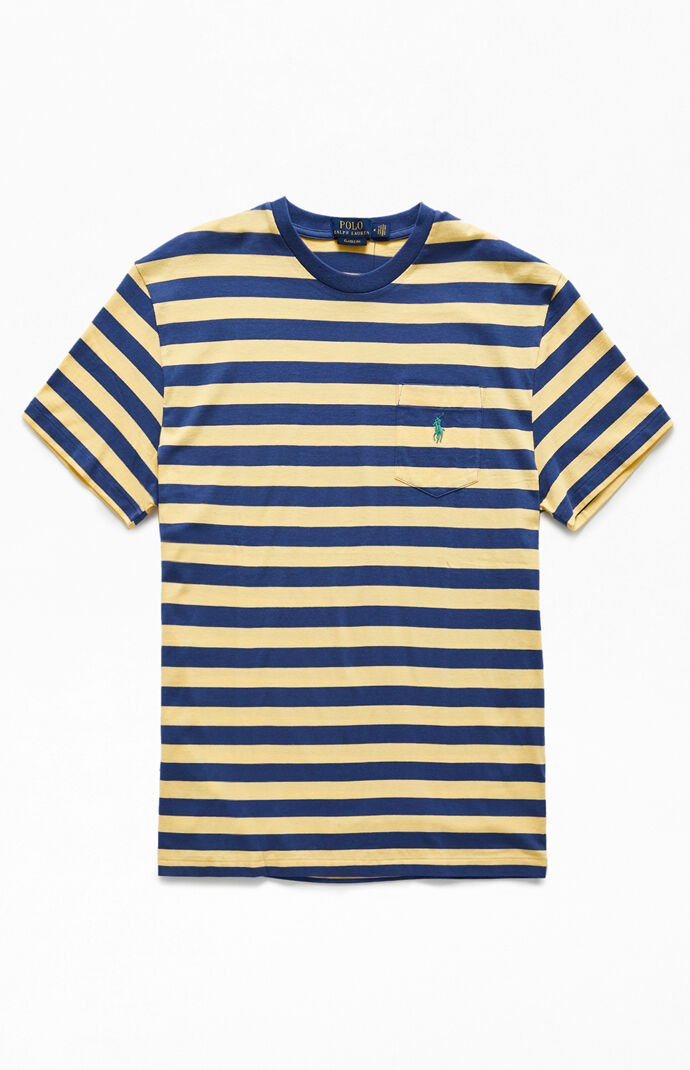 yellow blue striped t shirt