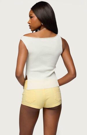 Myrah Asymmetric Off Shoulder Ribbed Knit Top image number 3