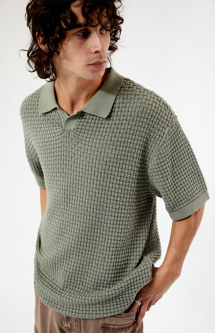 トップス TIGHTBOOTH STRIPE KNIT OPEN POLO OLIVE TIGHTBOOTH/STRIPE KNIT POLO（Olive）［ストライプニットポロ