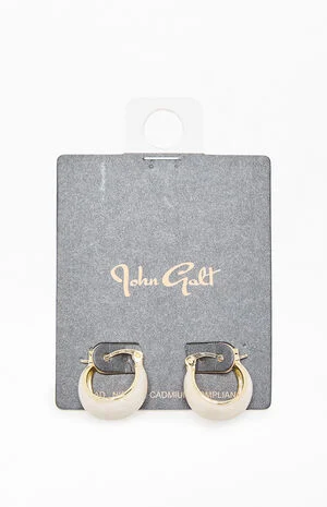 White Small Chunky Hoop Earrings image number 1