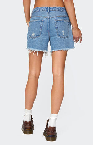 Cale Distressed Low Rise Denim Shorts image number 5