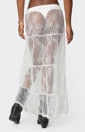 Tiered Sheer Lace Maxi Skirt image number 5