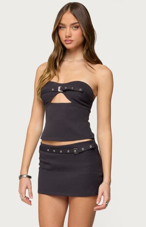 Jazi Cutout Grommet Belt Strapless Top image number 2