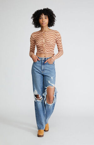 Brown Swirl Mesh Long Sleeve Top image number 4