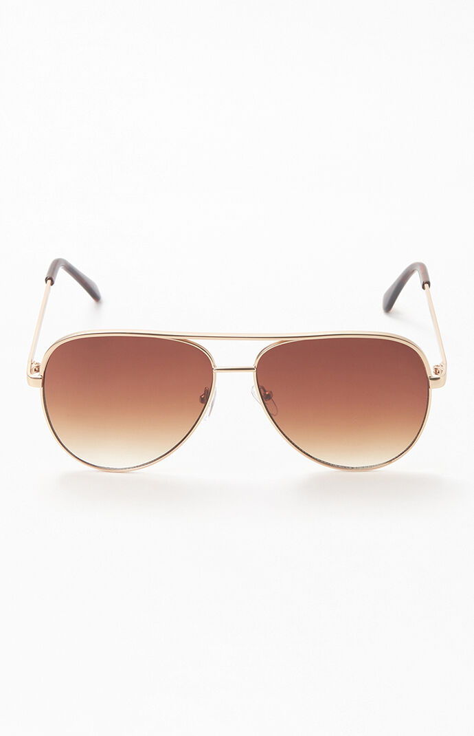 Brown & Gold Metal Aviator Sunglasses