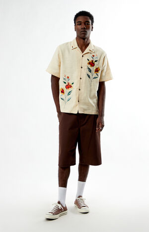 Tan Embroidered Oversized Resort Camp Shirt image number 4