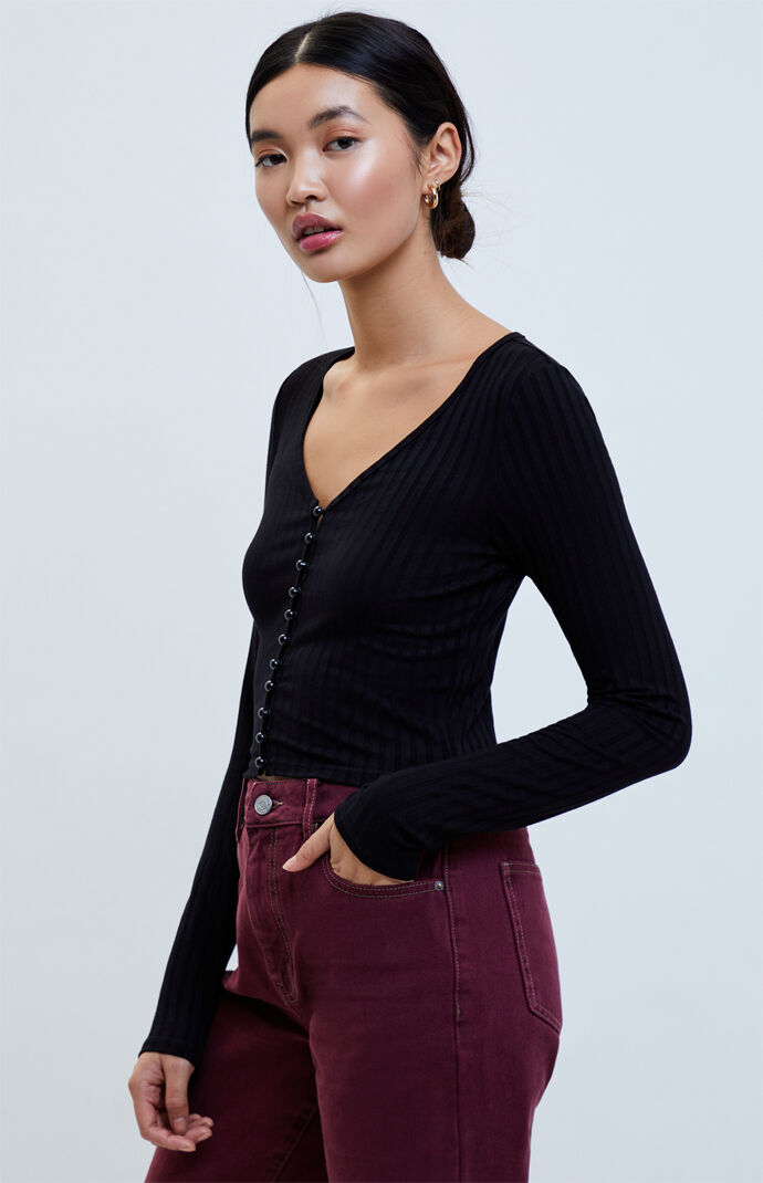 Long Sleeve Button Front Top