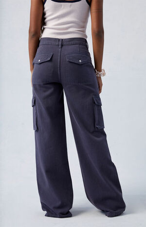 Dark Gray Mid Rise Baggy Cargo Pants image number 4