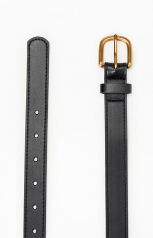 Faux Leather Black Gold Buckle Belt image number 2