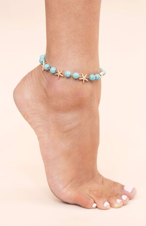 Starfish & Turquoise Beaded Anklet image number 2