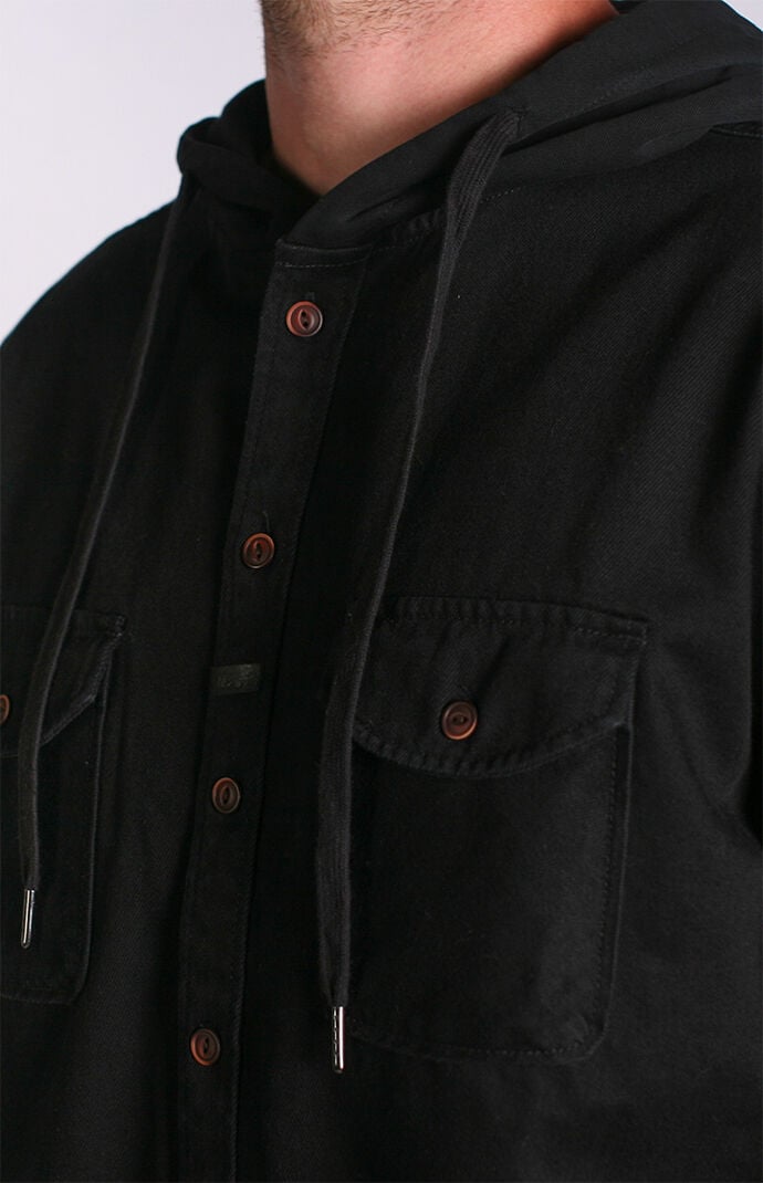 Black Wallace Long Sleeve Hooded Shirt