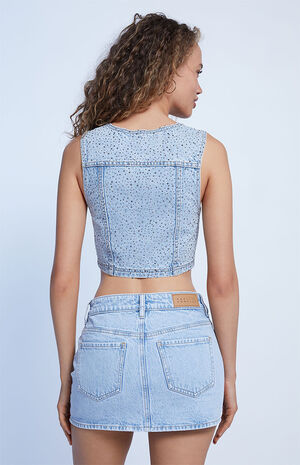 Ultra Cropped Sparkle Denim Vest image number 3