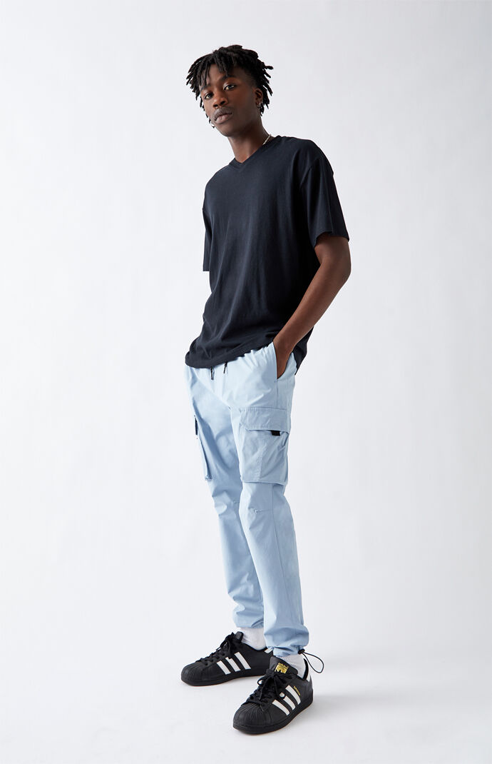 Utility Blue Nylon Slim Cargo Pants