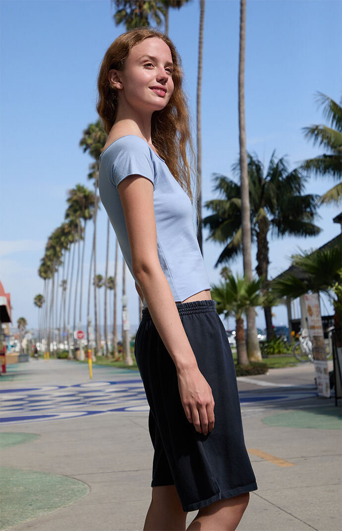 John Galt Light Blue Bonnie Off-The-Shoulder Top