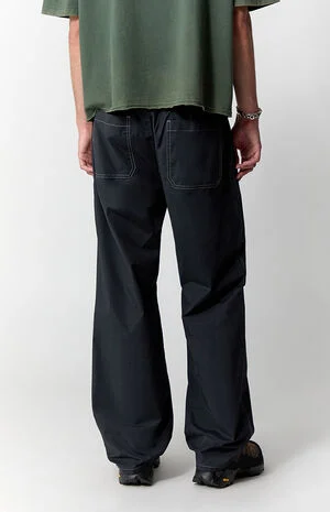 Black Contrast Stitch Baggy Track Pants image number 4
