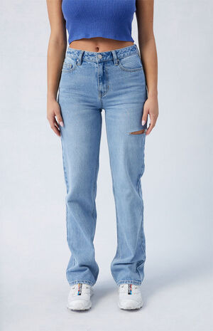 Eco Light Indigo Ripped Millie Mid Rise '90s Boyfriend Jeans image number 2