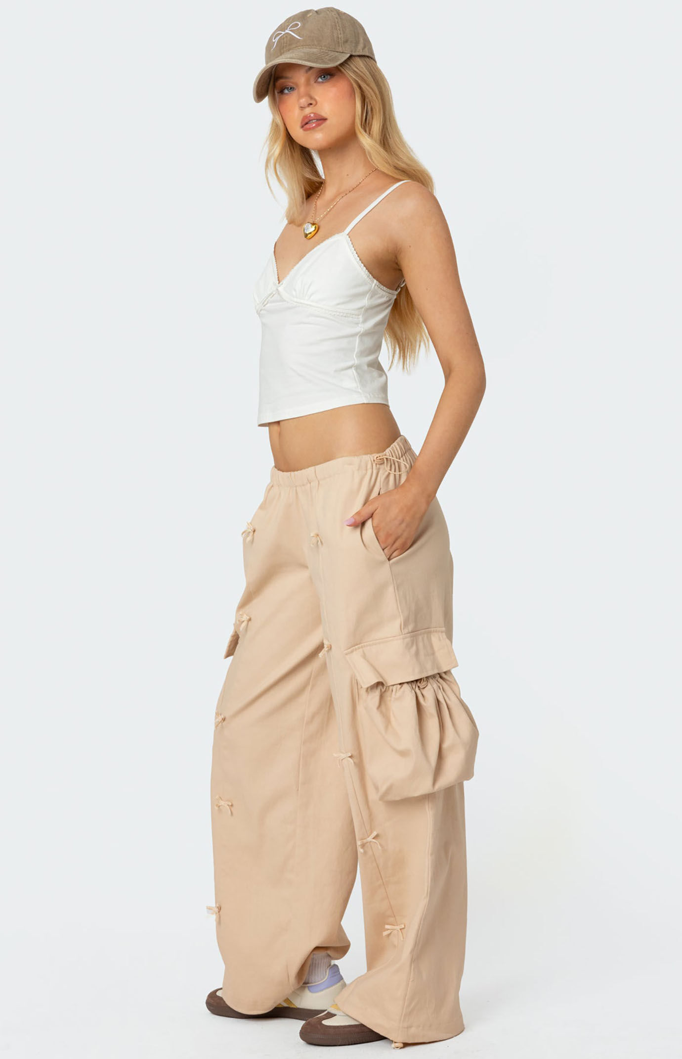 【BAON】[unisex] Tinique Banding String Parachute Cargo PT Skpblutn Women's Parachute Pants With 4 Pockets High Rise