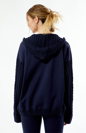 Cable Knit Sleeve Zip Up Hoodie image number 4
