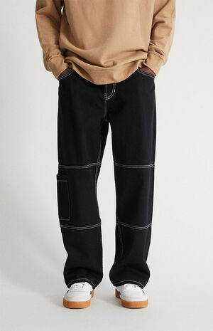 Black Wash Baggy Contrast Stitch Jeans image number 2