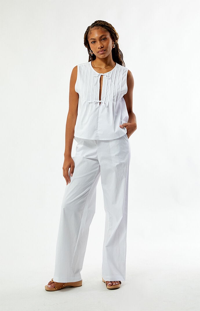 WEWOREWHAT Tie Front Flare Top