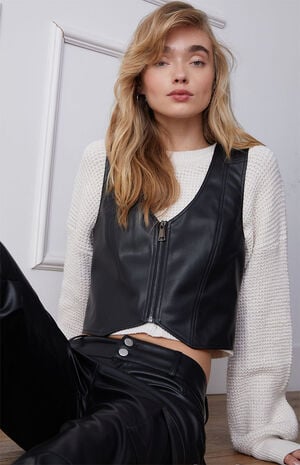 Faux Leather Slouchy Vest image number 1