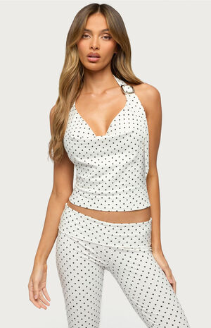 Eloisa Polka Dot Buckle Halter Top image number 1