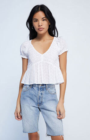 Smocked Eyelet Babydoll Top image number 1