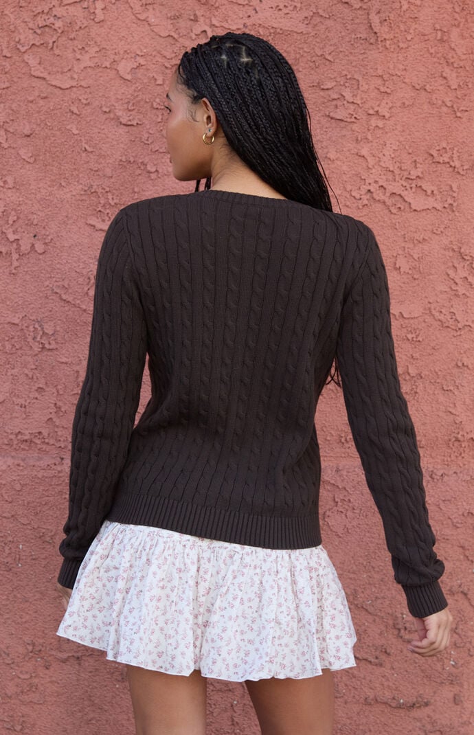 John Galt Brown Amalie Cable Knit Cardigan