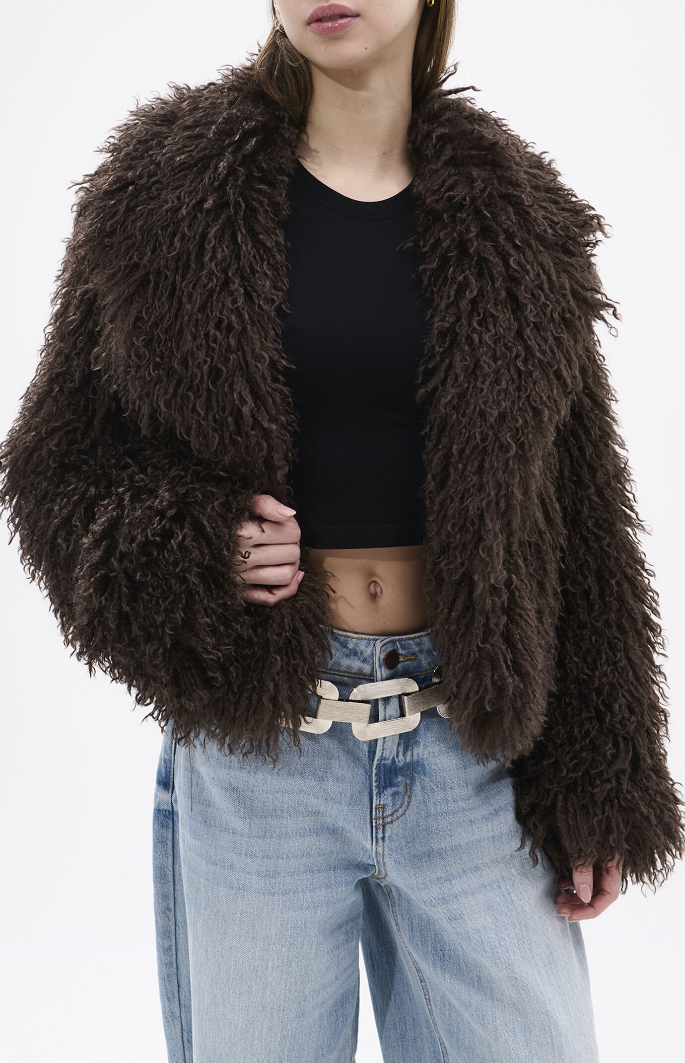 AZALEA WANG Ruperta Brown Faux Fur Jacket