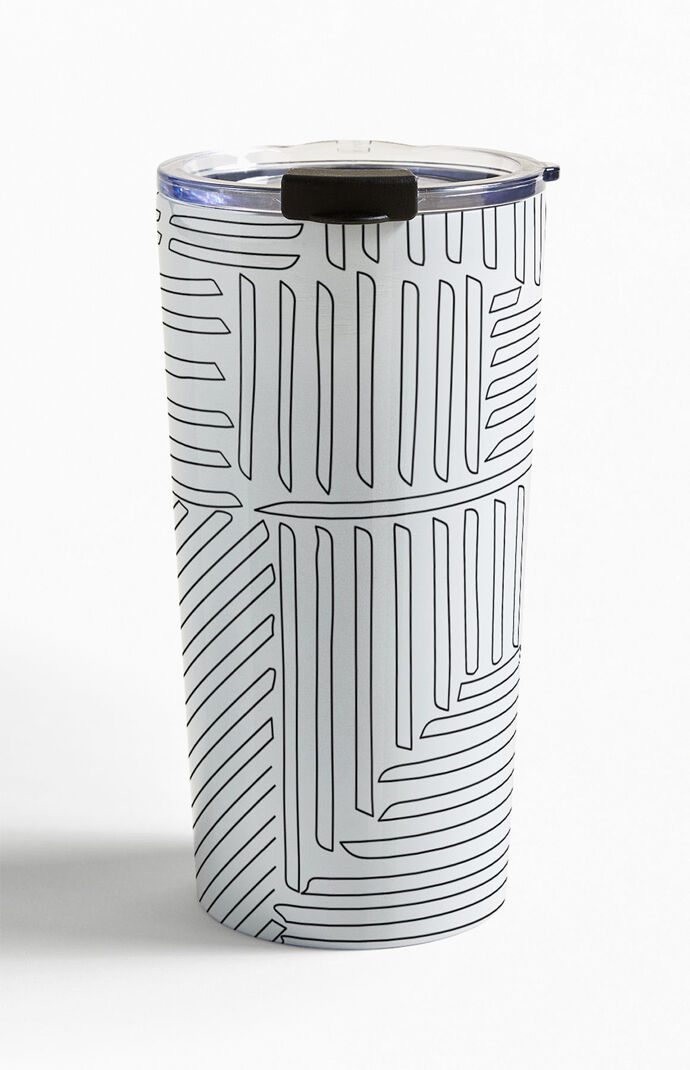 Striped Black And White Outline Travel Mug