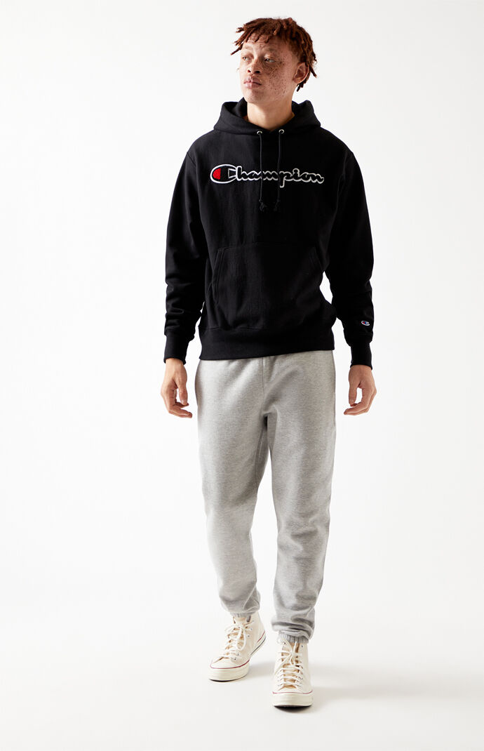 Reverse Weave Chenille Script Pullover Hoodie