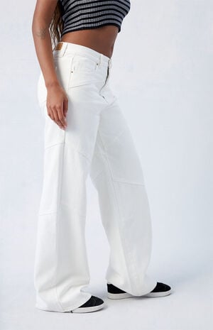 White Paneled Dakota Mid Rise Baggy Jeans image number 3
