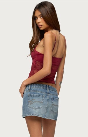 Damarie Cutout Ruched Sheer Lace Top image number 3